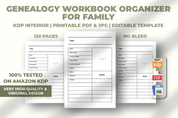 Genealogy Organizer Notebook KDP Interior - Inspire Uplift