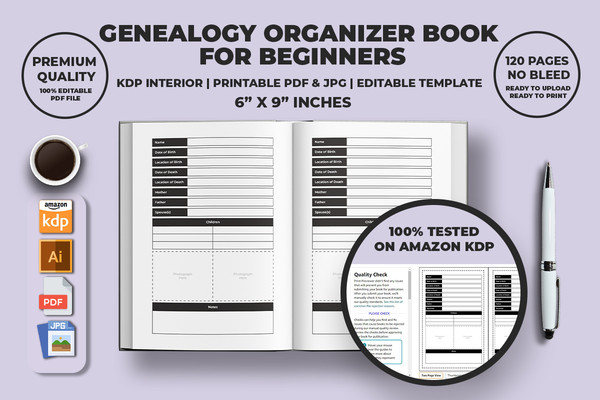 Genealogy Organizer Notebook KDP Interior - Inspire Uplift