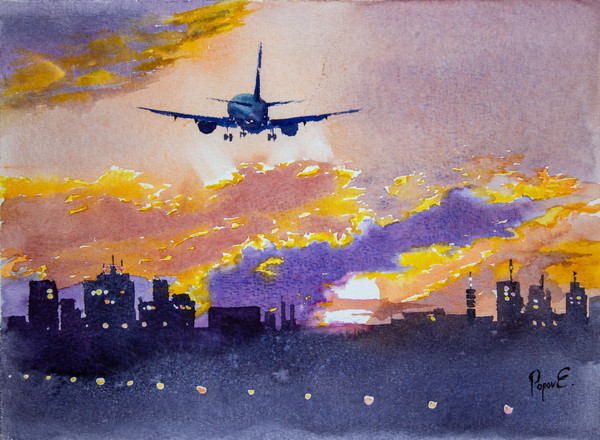 The plane took off at sunset.jpg