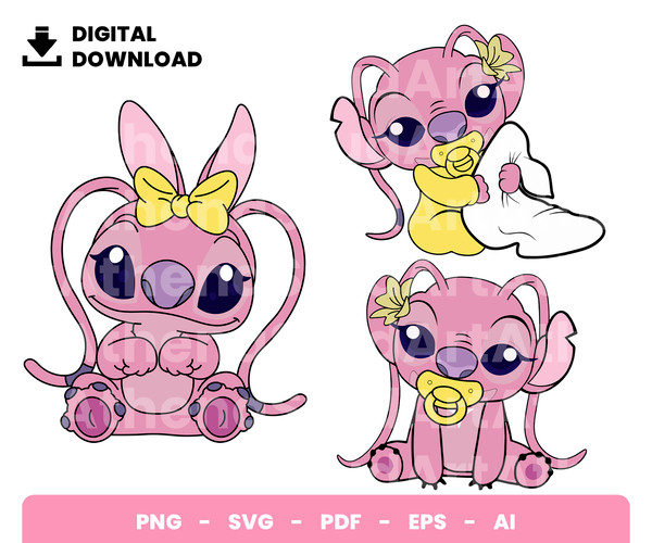 cute stitch angel clipart, stitch angel png, stitch pink clipart, instant  download