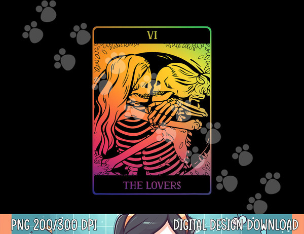 The Lovers Tarot Card Rainbow Occult Goth Lesbian Skeleton png, sublimation.jpg