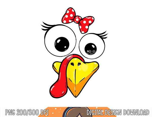 Turkey Face Girl Red Bow Kids Youth Thanksgiving png, sublimation copy.jpg