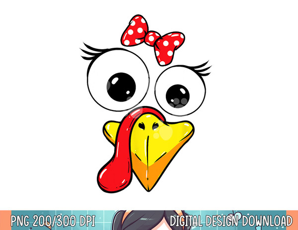 Turkey Face Girl Red Bow Kids Youth Thanksgiving png, sublimation.jpg