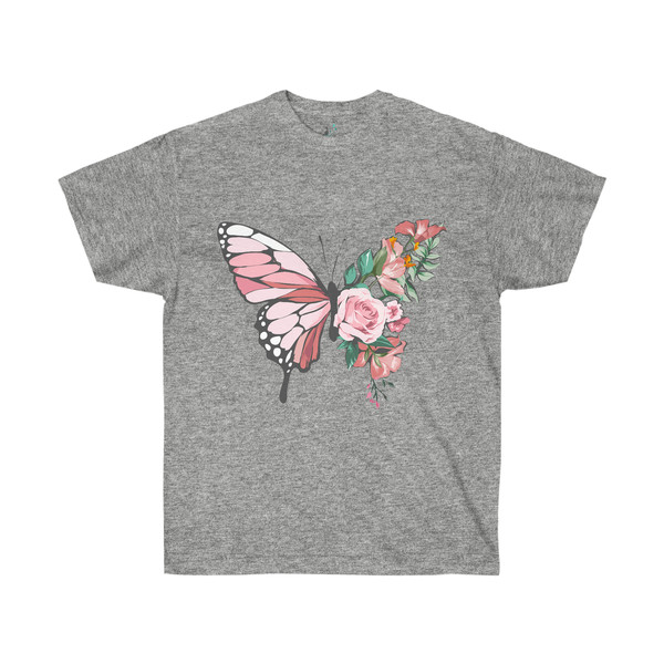 Butterfly Flower T-Shirt for Her Floral Tee Pastel Garden Tshirt Feminine Artsy Design Nature Lover Shirt Pink Floral Graphic Tee Live Free - 7.jpg