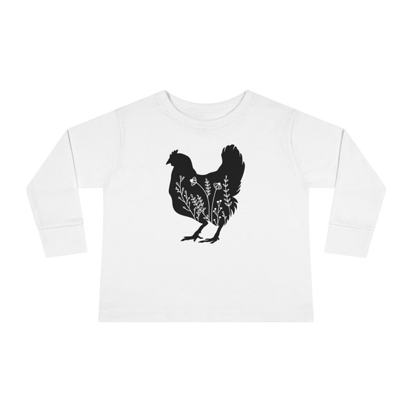 TODDLER 2T - 6T Wildflower Chickens Long Sleeves Shirt for Little Chicken Lover Baby Floral Chicken Farm Life Sleeves Toddler Big Chicken - 2.jpg