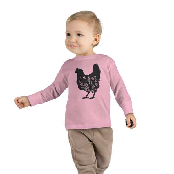 TODDLER 2T - 6T Wildflower Chickens Long Sleeves Shirt for Little Chicken Lover Baby Floral Chicken Farm Life Sleeves Toddler Big Chicken - 8.jpg