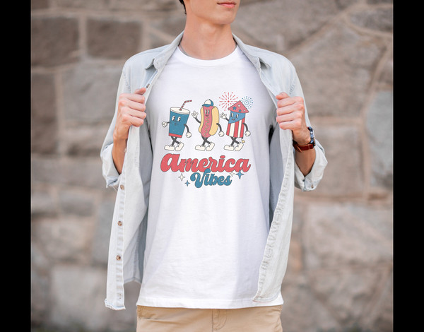 Unisex Retro Americana Graphic Tee America Vibes 4th of July Tshirt Independence Day Mens Womens Freedom Tan Shirt USA Groovy Red White Blue - 1.jpg