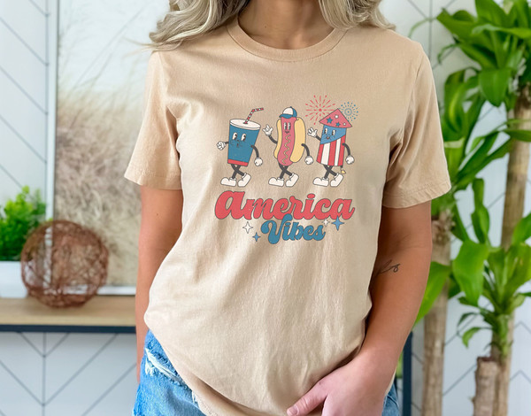 Unisex Retro Americana Graphic Tee America Vibes 4th of July Tshirt Independence Day Mens Womens Freedom Tan Shirt USA Groovy Red White Blue - 2.jpg