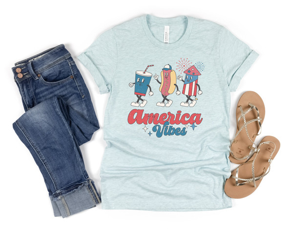 Unisex Retro Americana Graphic Tee America Vibes 4th of July Tshirt Independence Day Mens Womens Freedom Tan Shirt USA Groovy Red White Blue - 6.jpg