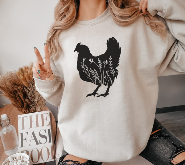 Wildflower Chicken Sweatshirt for Chicken Lady Hoodie Floral Chicken Farm Life Gift for Chicken Lover Flower Chicken Sweatshirt Barn Animals - 5.jpg