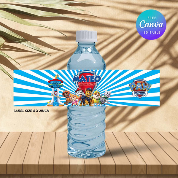 Bluey Inspired Birthday Water Bottle Label Editable