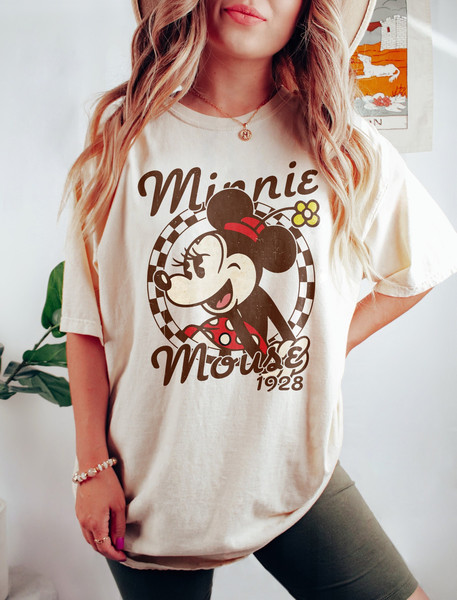 Vintage Minnie Mouse 1928 Shirt, Retro Disney Minnie 1928 Shirt, Classic Minnie Checkered Shirt, Disney Character Shirt, Disney Family Shirt - 1.jpg