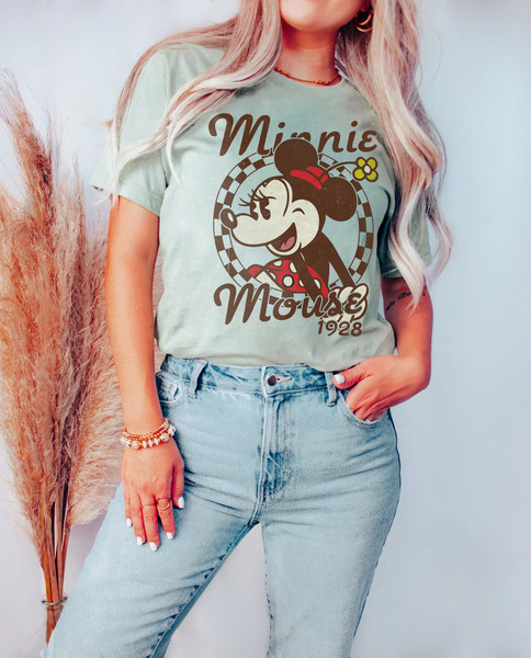 Vintage Minnie Mouse 1928 Shirt, Retro Disney Minnie 1928 Shirt, Classic Minnie Checkered Shirt, Disney Character Shirt, Disney Family Shirt - 2.jpg