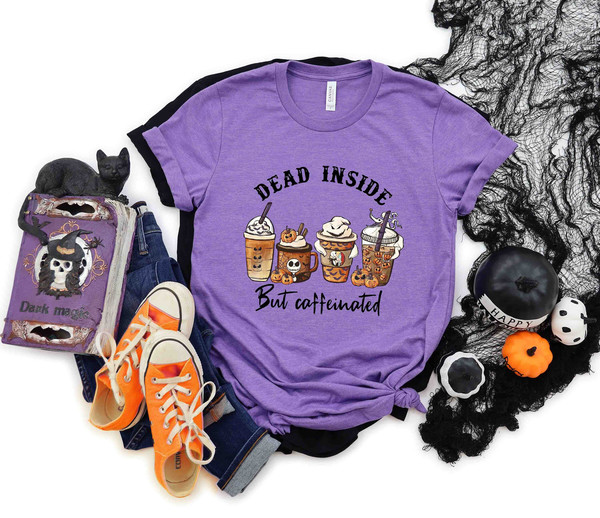 Dead Inside But Caffeinated Shirt, Nightmare Before Christmas Coffee Cups Shirt, Halloween Pumpkin Latte Cups, Halloween Pumpkin Spice Shirt - 1.jpg