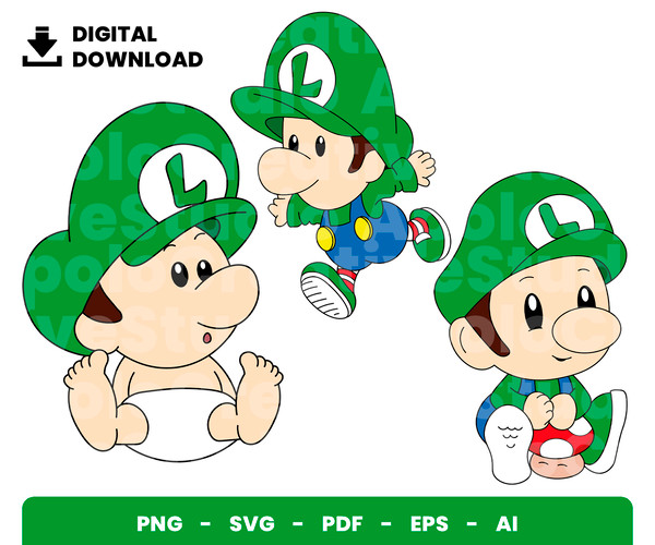 Bundle Layered Svg, Baby Luigi Svg, Mario Bros, Baby, Baby Shower, Digital  Download, Clipart, PNG, SVG, Cricut, Cut File