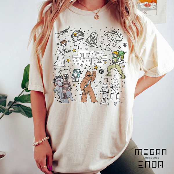 Retro Disney Star Wars Characters Group Shot Constellation Doodles Comfort Colors Shirt, Galaxy's Edge, Star Wars Shirt, Disneyworld Shirts - 1.jpg