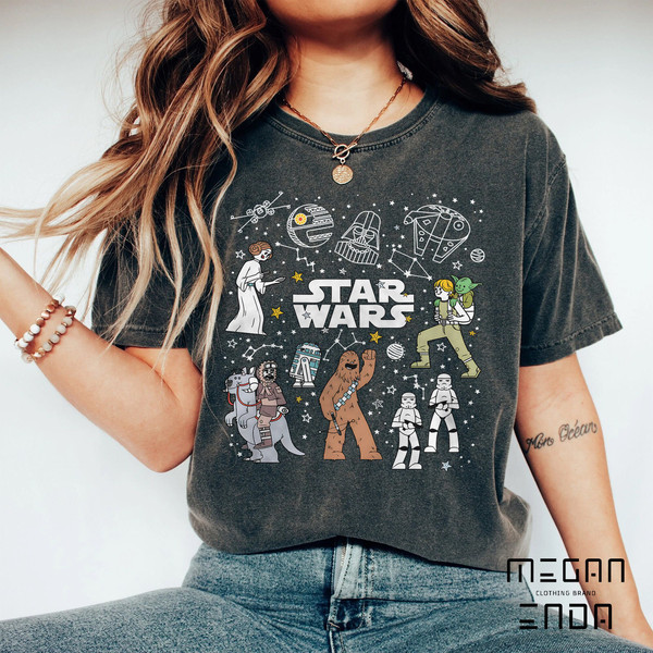 Retro Disney Star Wars Characters Group Shot Constellation Doodles Comfort Colors Shirt, Galaxy's Edge, Star Wars Shirt, Disneyworld Shirts - 5.jpg