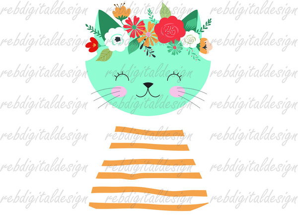 Cats Face Flower Crown PDF PNG EPS Instant Digital Download Clipart Vector Outline Stencil - 1.jpg