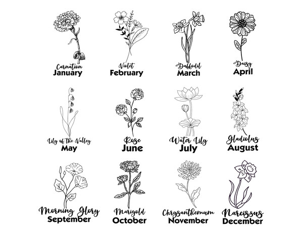 Birth month flowers svg, Birth flowers name svg, dxf, png, j - Inspire ...