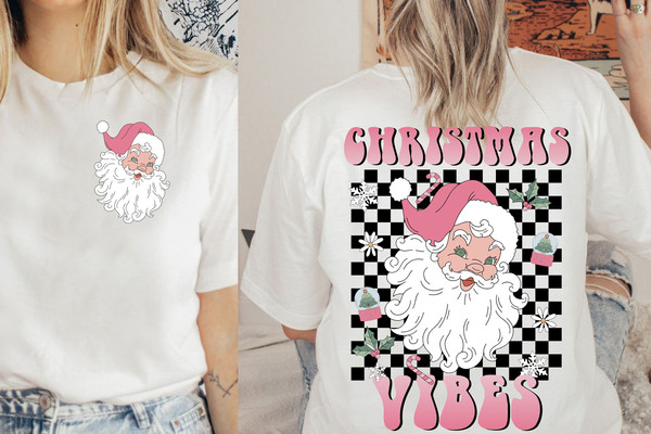 Christmas Vibes png, Checkered Santa Claus Png, Groovy Christmas png, Santa Claus png, Retro Christmas Png, Trendy Christmas Shirt Png - 1.jpg