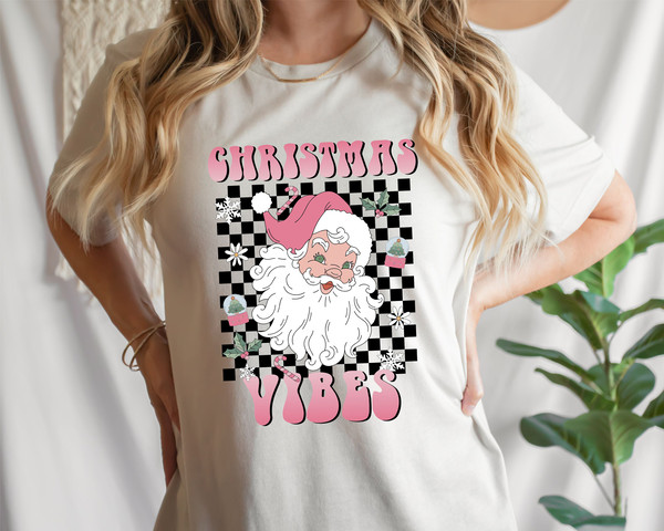 Christmas Vibes png, Checkered Santa Claus Png, Groovy Christmas png, Santa Claus png, Retro Christmas Png, Trendy Christmas Shirt Png - 4.jpg