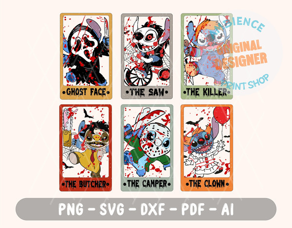 Halloween Characters Tarot Card SVG, Halloween Horror Movie Png, Trick Or Treat Png, Spooky Vibes Png, Svg, Dxf, Pdf, Ai, Instant Download - 1.jpg