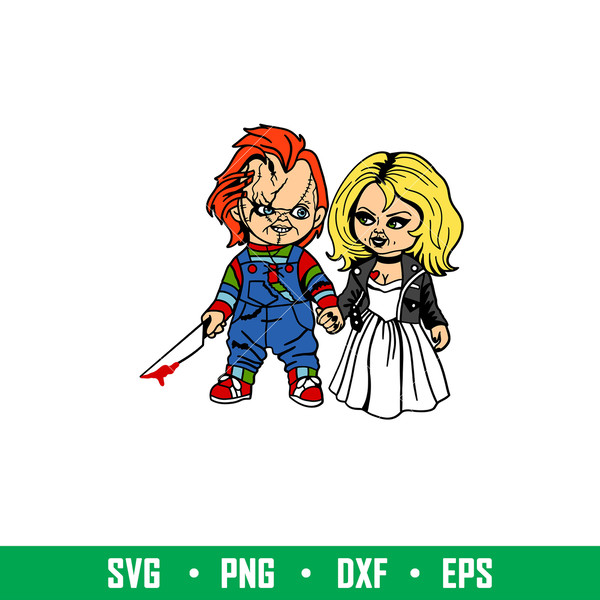 Chucky and Tiffany, Chucky and Tiffany Svg, Halloween Svg, Spooky Season Svg, Trick or Treat Svg, PNG, dxf, eps file.jpeg