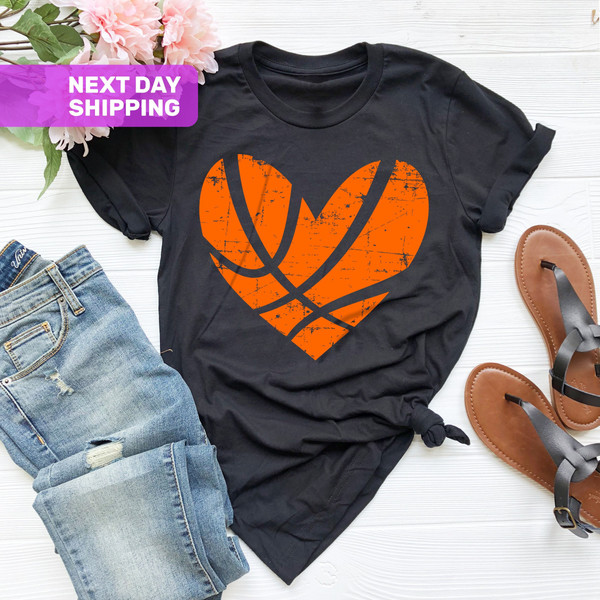 Distressed Basketball Heart Shirt, Basketball Heart Shirt, Basketball Season, Basketball Shirt, Basketball Mom Shirt, Girl Basketball Shirt - 1.jpg