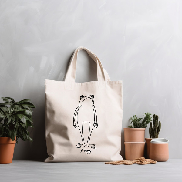 Frog Tote Bag, Screen Printed Canvas Tote Bag, Women Shoulder Bag,  Cotton Canvas Tote Bags, Women Bag, Natural Tote Bag - 1.jpg