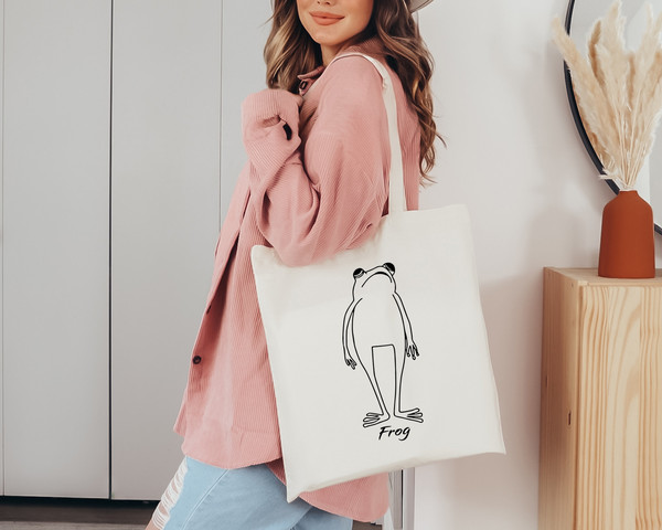 Frog Tote Bag, Screen Printed Canvas Tote Bag, Women Shoulder Bag,  Cotton Canvas Tote Bags, Women Bag, Natural Tote Bag - 2.jpg