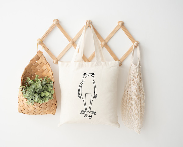 Frog Tote Bag, Screen Printed Canvas Tote Bag, Women Shoulder Bag,  Cotton Canvas Tote Bags, Women Bag, Natural Tote Bag - 5.jpg