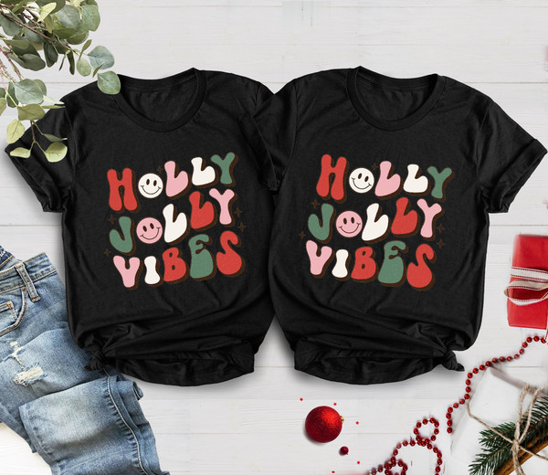 Holly Jolly Shirt, Christmas Holly Jolly Vibes Shirt, Retro Xmas Shirt, Christmas Shirt, Ladies Christmas Gift, Christmas Squad Shirt - 2.jpg