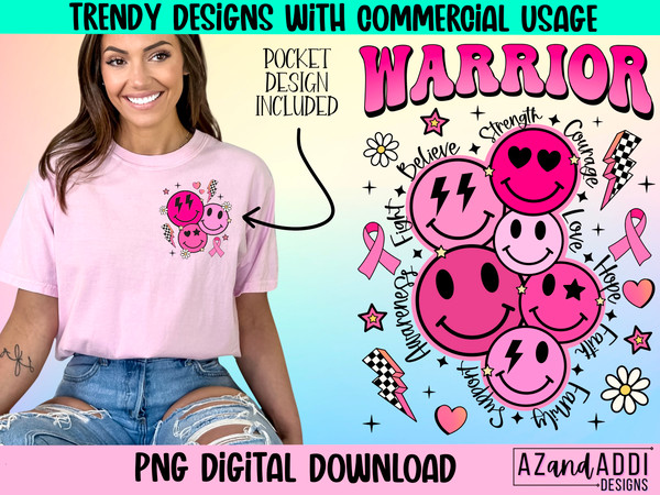 Breast cancer warrior png, retro breast cancer sublimation design, pink cancer awareness png, pink smiley face png, October cancer awareness - 1.jpg