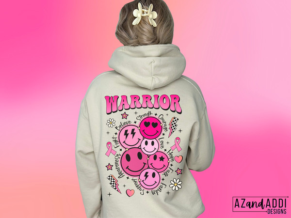 Breast cancer warrior png, retro breast cancer sublimation design, pink cancer awareness png, pink smiley face png, October cancer awareness - 2.jpg