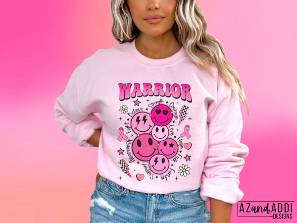 Breast cancer warrior png, retro breast cancer sublimation design, pink cancer awareness png, pink smiley face png, October cancer awareness - 3.jpg