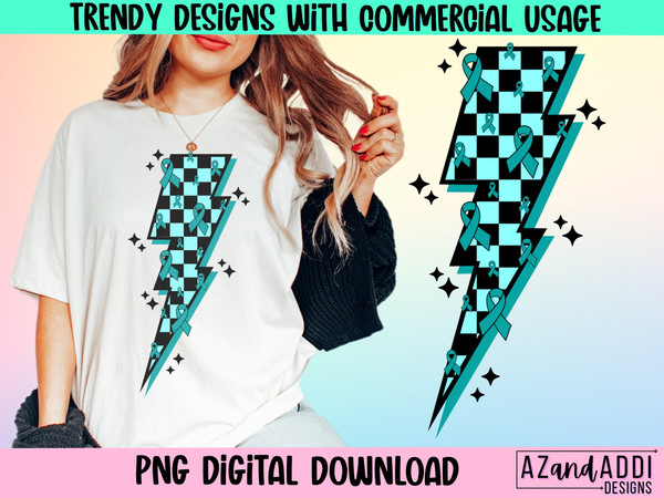 Cervical cancer awareness png, retro cancer sublimation design, teal cancer ribbon png, January cancer awareness png, teal lightning bolt - 1.jpg