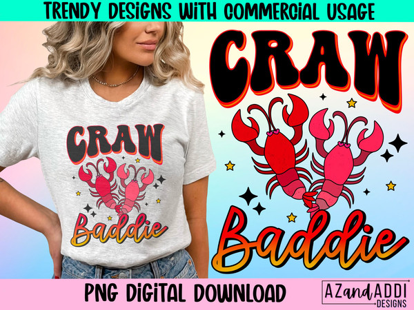 Craw baddie png, crawfish vibes png, crawfish season png, crawfish sublimation design, digital download, Crawdad, crawdaddy, baddie, trendy - 1.jpg