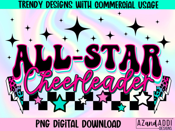 Retro cheer png, all star cheerleader, cheerleading sublimation design, cheer vibes png, digital design download, cheer team design - 1.jpg
