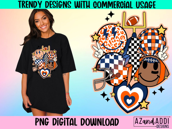 Retro football smiley face png, football sublimation design, blue orange football png, football vibes png, game day png, digital download - 1.jpg