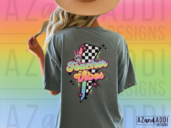 Retro teacher png, teacher vibes sublimation, back to school png, occupation png, front and back png, trendy teacher shirt design, retro png - 3.jpg