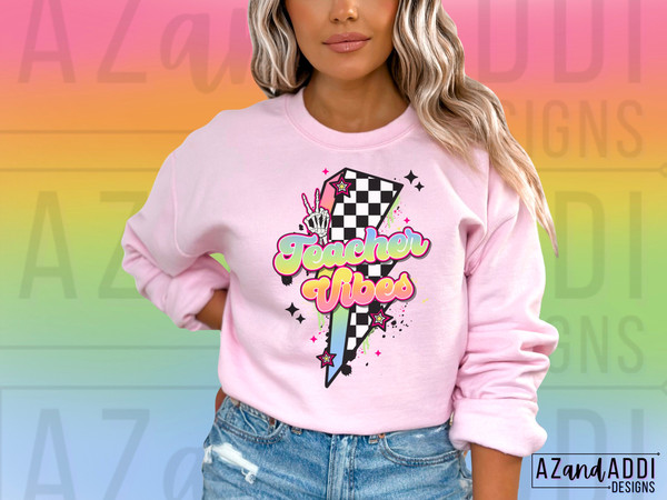 Retro teacher png, teacher vibes sublimation, back to school png, occupation png, front and back png, trendy teacher shirt design, retro png - 4.jpg