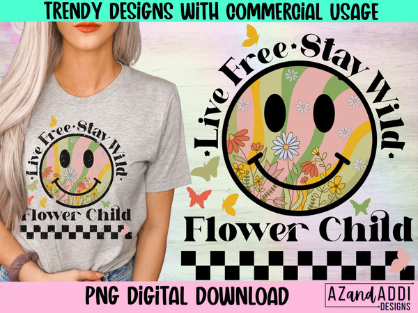 Stay Wild Flower Child Png, Retro Sublimation, Retro smiley face png, wildflower Png, stay wild sun child, grow wild and free - 1.jpg