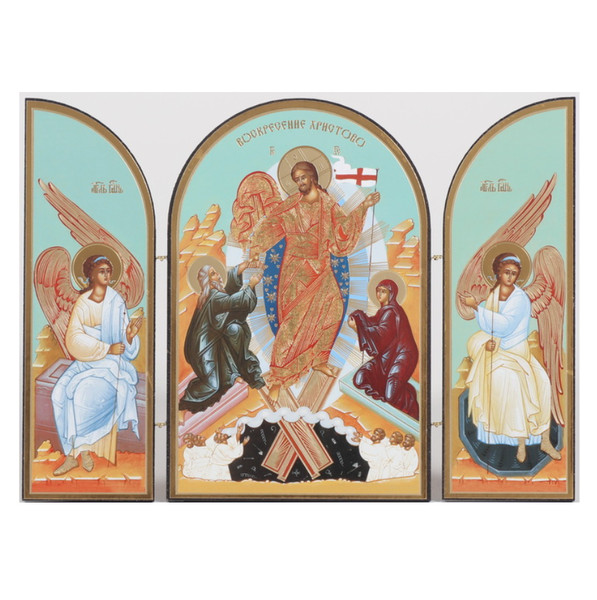 Icon of Jesus Christ Resurrection Russian Orthodox Christian Catholic Icon Triptych With Saints Angels