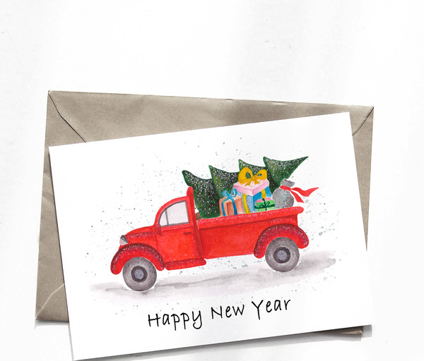 Christmas truck clipart, Watercolor red pickup truck png - Inspire Uplift