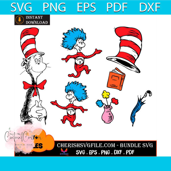 Cat In The Hat Dr Seuss Bundle Svg, 7 Files Cat In The Hat S - Inspire ...