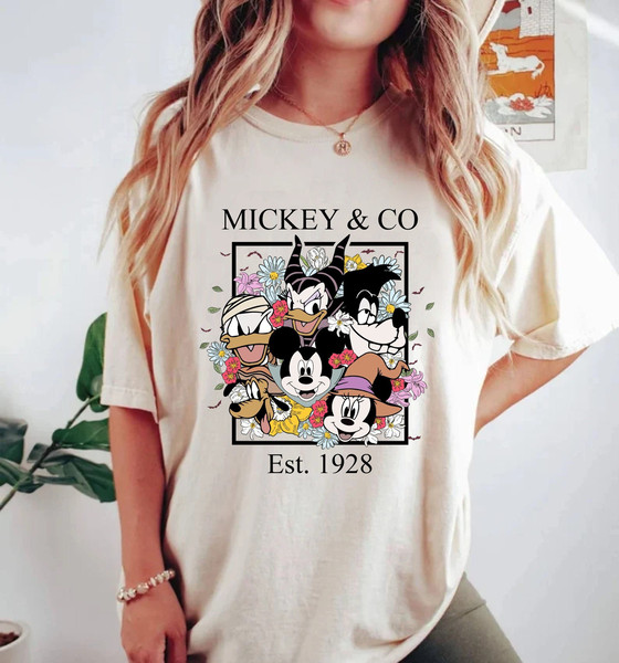 Mickey & Co Halloween Comfort Colors® Shirt, Mickey and Friends Floral Halloween Shirt, Disney Spooky Shirt, Disney Halloween Party Shirt - 1.jpg