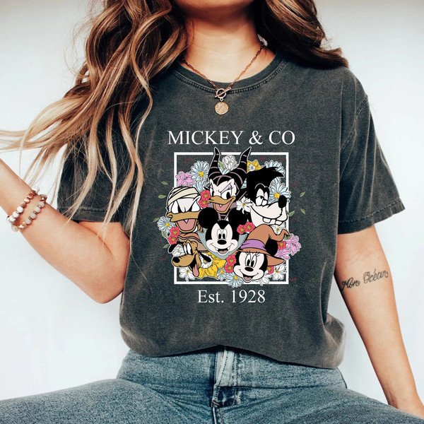 Mickey & Co Halloween Comfort Colors® Shirt, Mickey and Friends Floral Halloween Shirt, Disney Spooky Shirt, Disney Halloween Party Shirt - 2.jpg