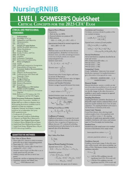 2022 CFA Level III Schweser Quicksheet And 2023 CFA Level I Schweser's  Quicksheet