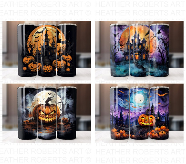 Halloween 20 Oz Tumbler Wrap Bundle, Pumpkin, Tumbler Wraps, Vibrant Wrap, Halloween, Alcohol Ink, Watercolor, Neon, Sublimation Files - 3.jpg