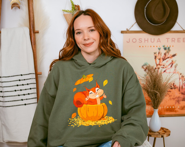 Cute Fall Pumpkin Sweatshirt, Autumn Pumpkin Hoodie, Autumn Leave Sweat, Squirrel Sweater, Animal Shirt, Thanksgiving Hoodie, Thankful Sweat - 1.jpg